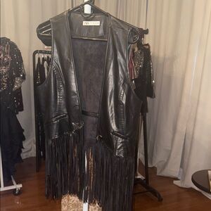 Zara Black Leather Vest with Fringe